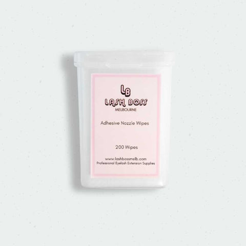 Adhesive wipes used by technicians and students to clean their glue nozzles, tweezers, and other lash equipment. Works perfectly with tweezer cleaner. Supplies and lash courses by Lash Boss Melbourne